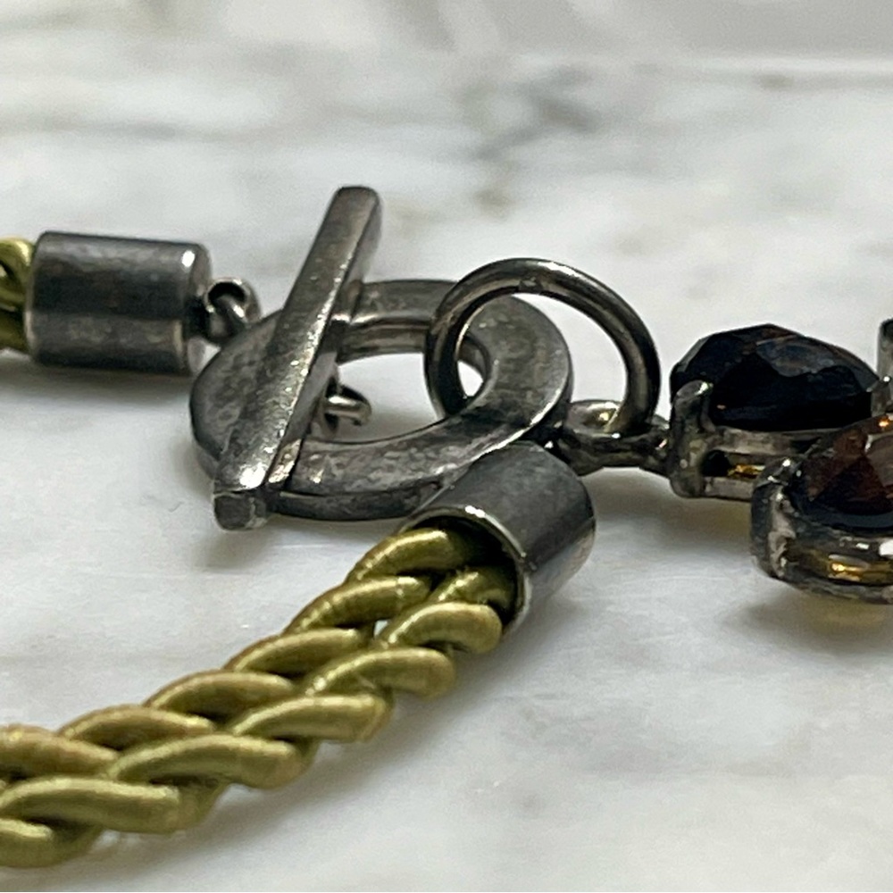 Smoky Topaz Cross Bracelet w/twisted green silk cord & .925 silver toggle clasp - Picture 6 of 8